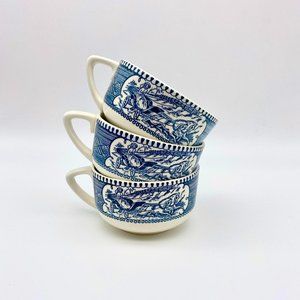 Set of 3 Vintage Royal Blue Teacups - Coffee Cup - Drinkware